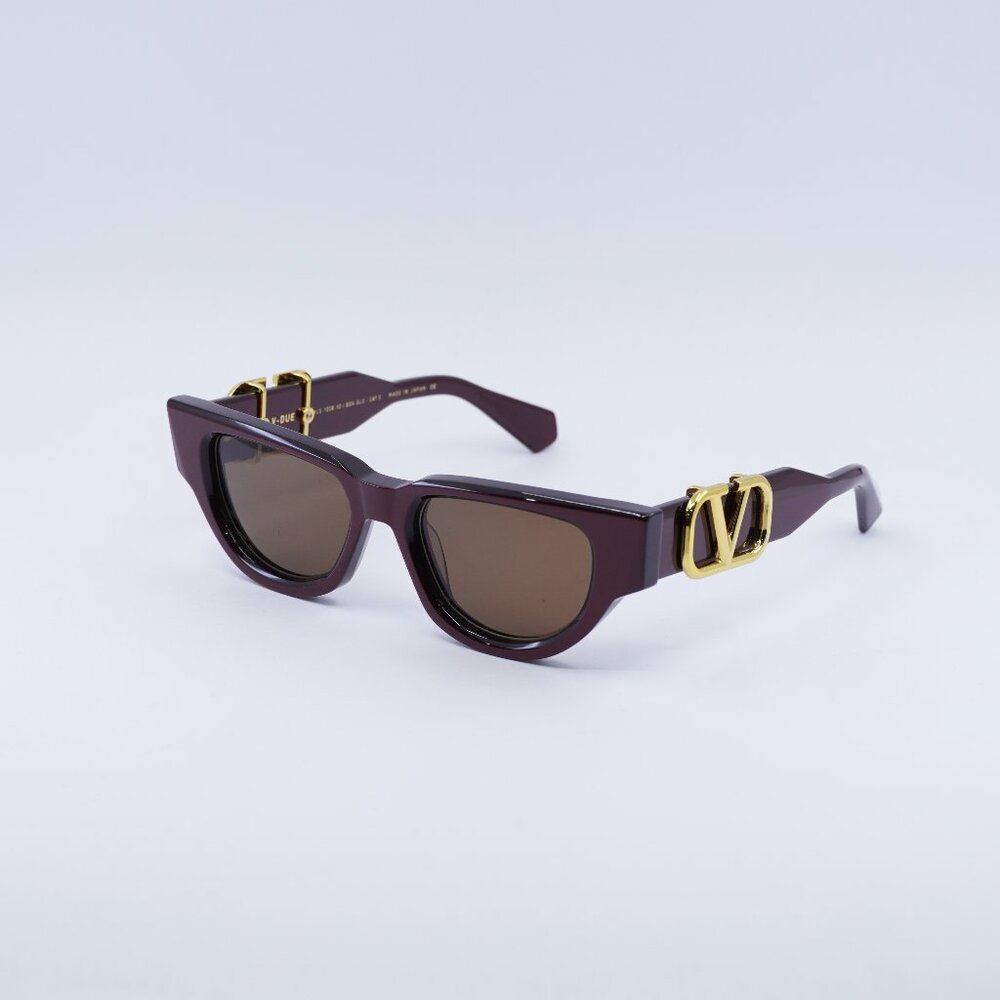 Valentino V-DUE VLS-103B Sunglasses Bordeaux Cat Eye Frame, Dark Brown Lenses